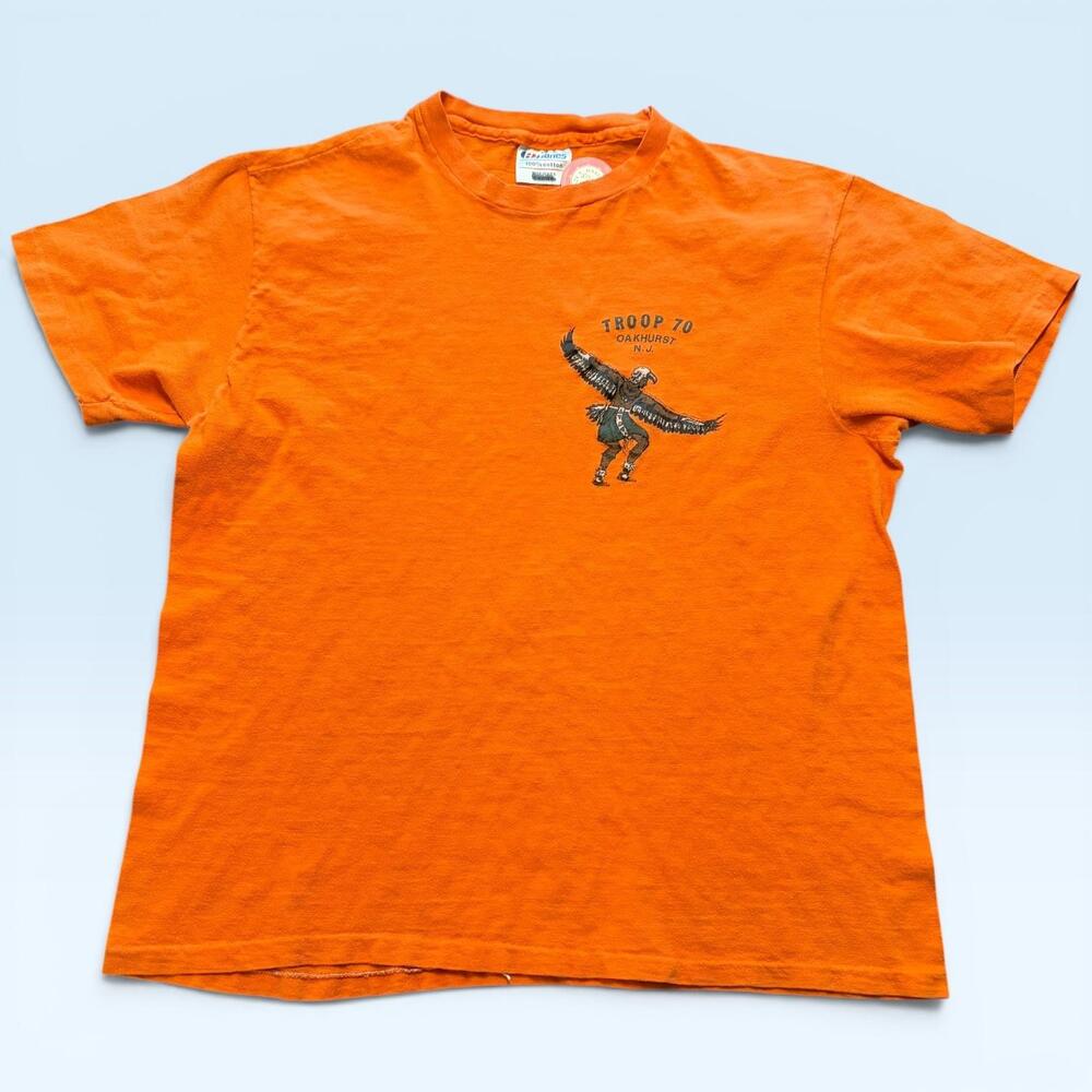 Vintage Hanes Shirt Mens Medium Orange Troop 70 Oakhurst NJ 80s T-Shirt USA